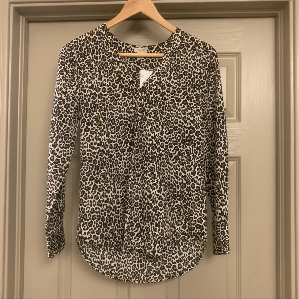 NEW J Crew XXS Leopard Popover Mandarin Collar Blouse Animal Print Dress Shirt
